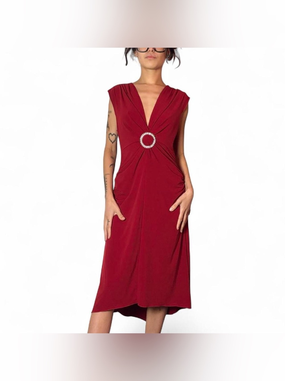 Y2K Cherry Red Cocktail Dress W Silver Circle Buckle by Candie’s